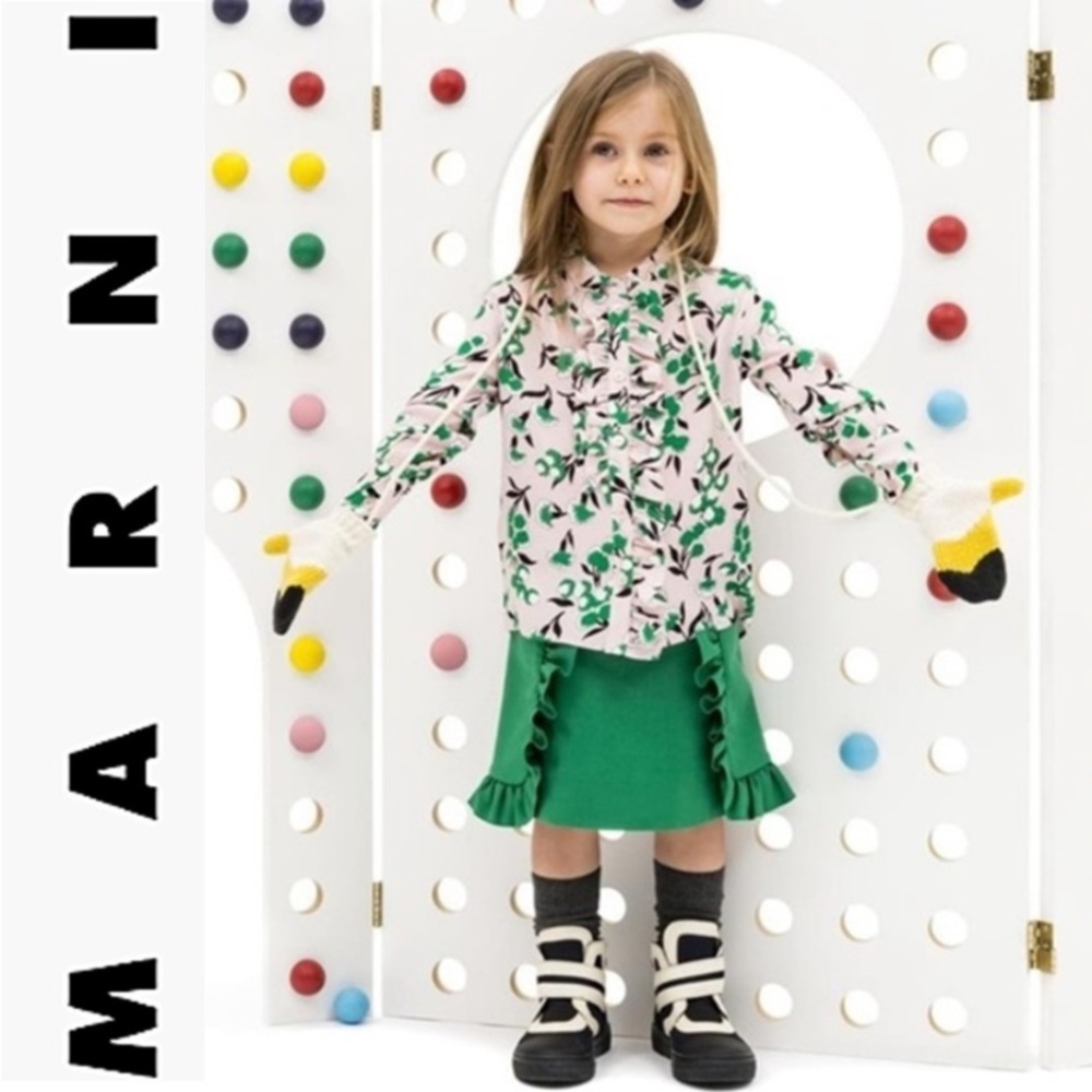 Marni Kids Ruffled Pocket Kelly Green Skirt. Size 4